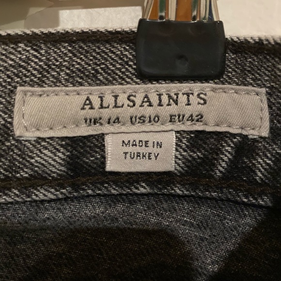 100% Cotton AllSaints Distressed Grey Studded Jean Mini skirt size 10 NYE Party - Picture 8 of 12